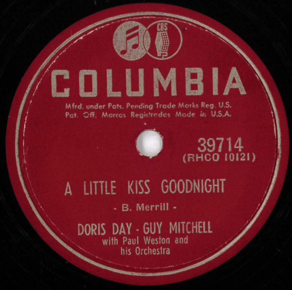 米COLUMBIA 39714 Doris Day, Guy Mitchell: A Little kiss goodnight/ Gently Johnny